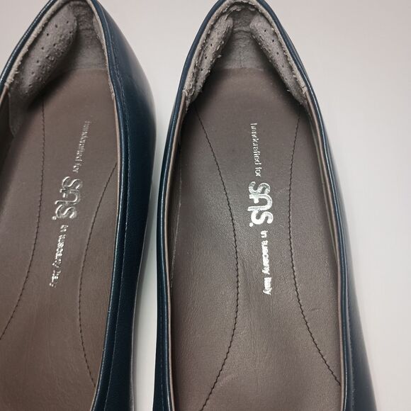 SAS Regina Made in Italy Leather Low Heel Pumps Blue 8W Wide Comfort Work Shoe - Picture 7 of 16